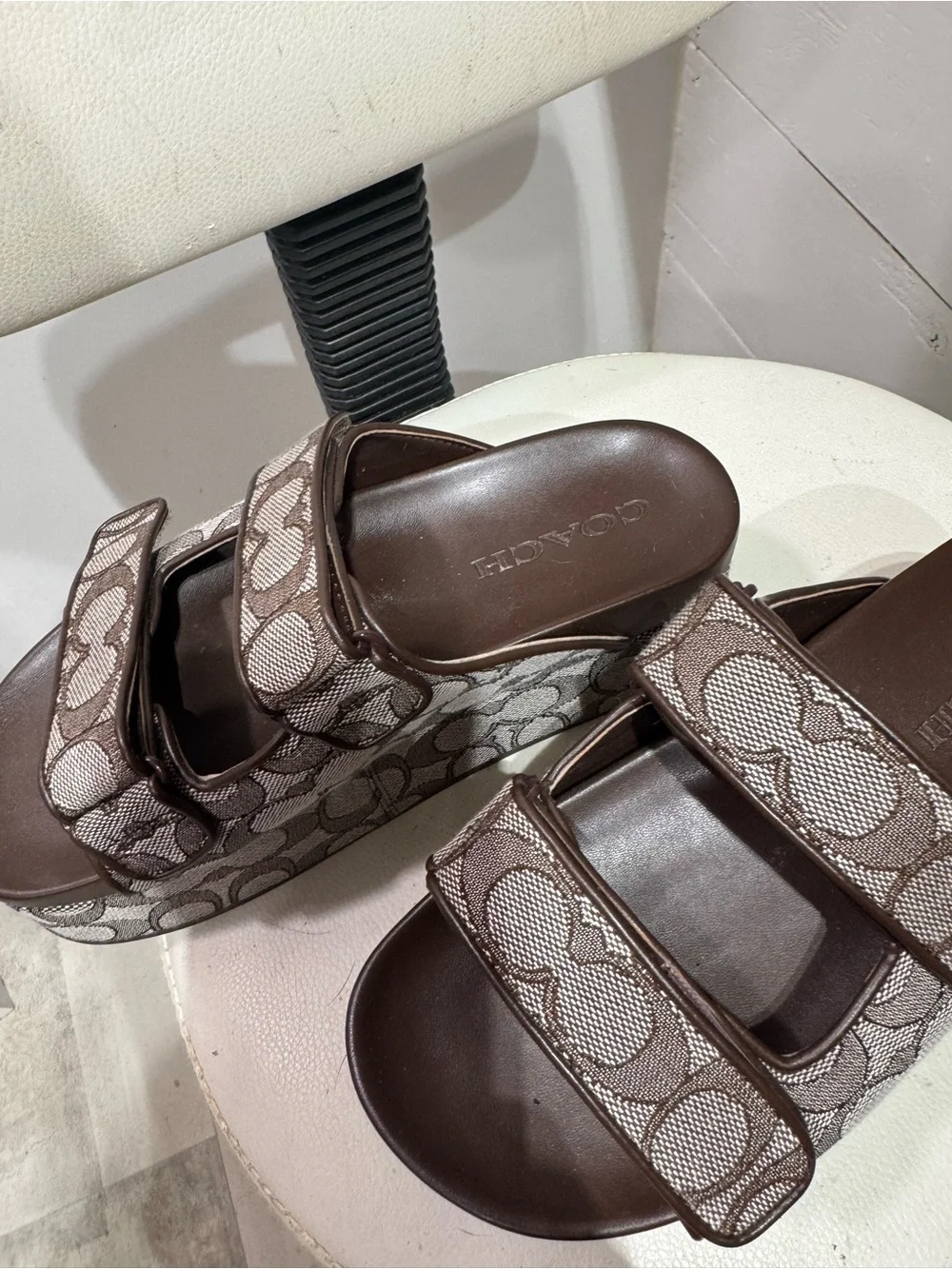 Coach Brown Monogram Platform Slide Sandal